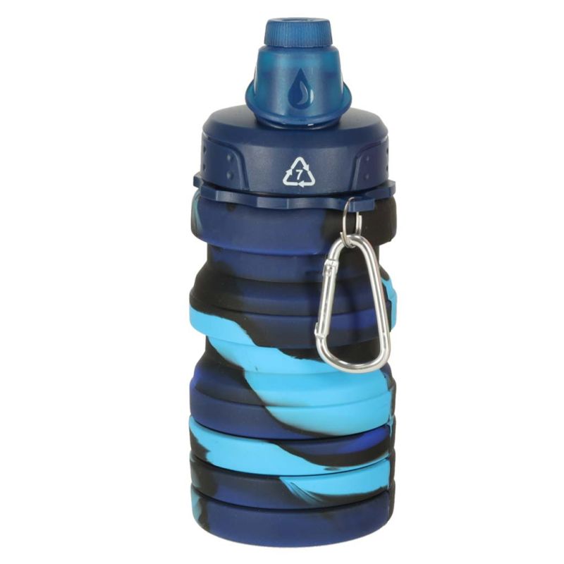 Butelka na wodę bidon silikonowy składany z uchwytem BPA FREE 500ml niebieski - obrazek 3