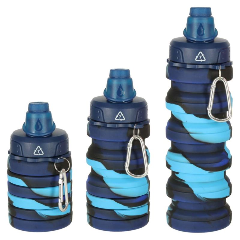 Butelka na wodę bidon silikonowy składany z uchwytem BPA FREE 500ml niebieski - obrazek 5