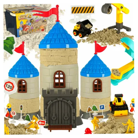 Piasek dla dzieci 1100g zamek pojazdy foremki figurki zestaw kreatywny