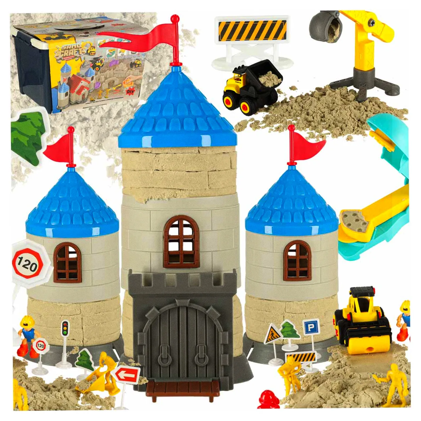 Piasek dla dzieci 1100g zamek pojazdy foremki figurki zestaw kreatywny