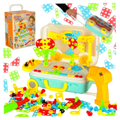 Wkrętarka wiertarka śrubki klocki konstrukcyjne zestaw majsterkowicza walizka 258 elementów