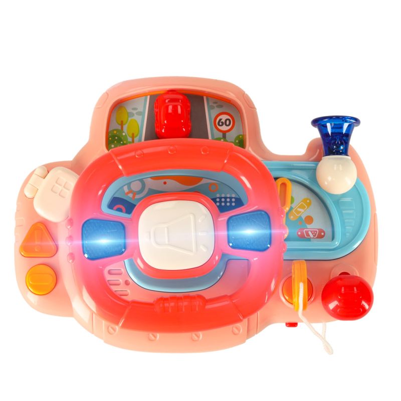 Zabawka interaktywna kierownica dla dzieci dziecka malucha do wózka symulator muzyka dźwięki różowa - obrazek 2