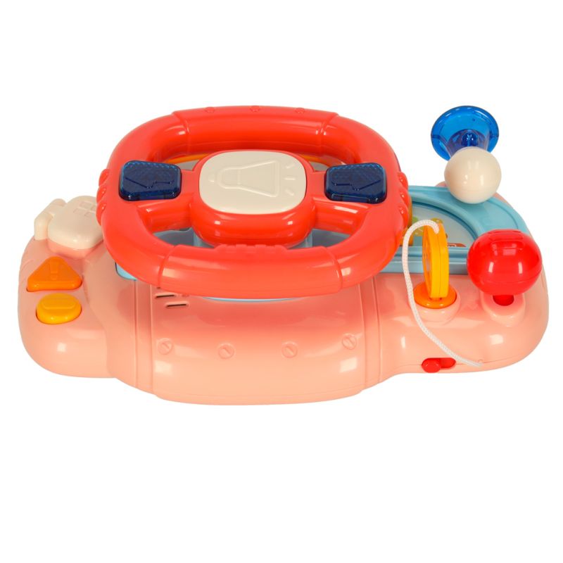 Zabawka interaktywna kierownica dla dzieci dziecka malucha do wózka symulator muzyka dźwięki różowa - obrazek 5