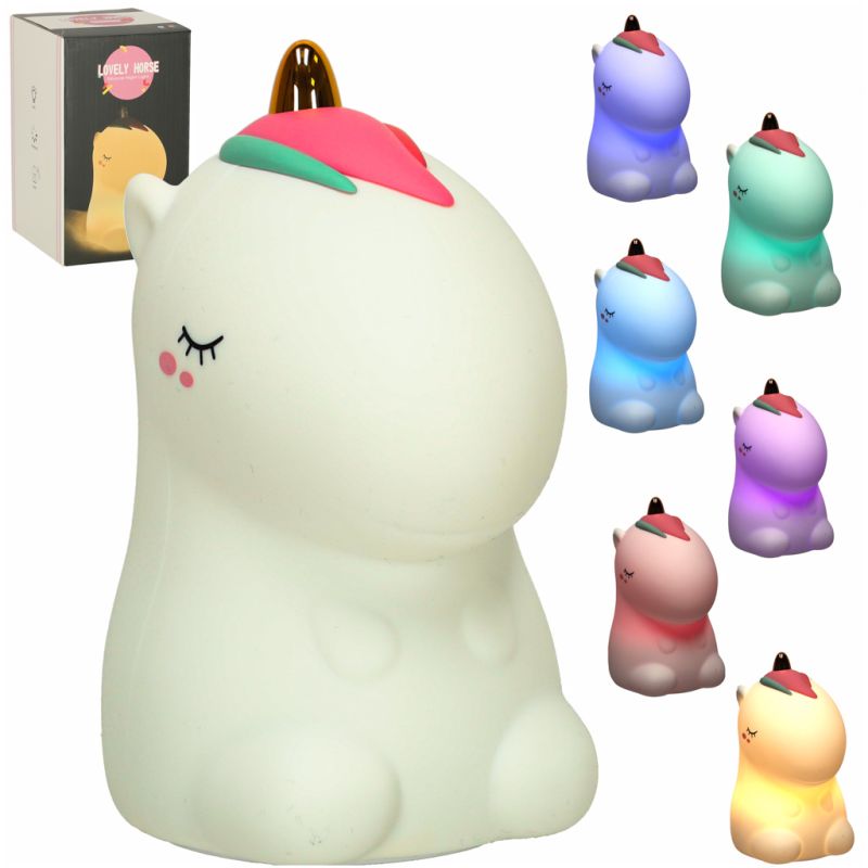Lampka nocna dla dzieci silikonowa dotykowa miękka LED biała RGB jednorożec - obrazek 11