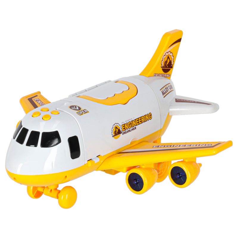 Transporter samolot rozkładany z autami + 3 auta pojazdy budowlane światła dźwięk - obrazek 2