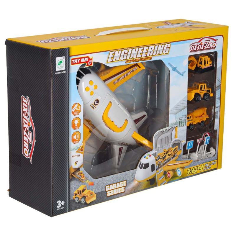 Transporter samolot rozkładany z autami + 3 auta pojazdy budowlane światła dźwięk - obrazek 14