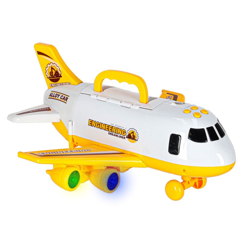 Transporter samolot rozkładany z autami + 3 auta pojazdy budowlane światła dźwięk - obrazek 10