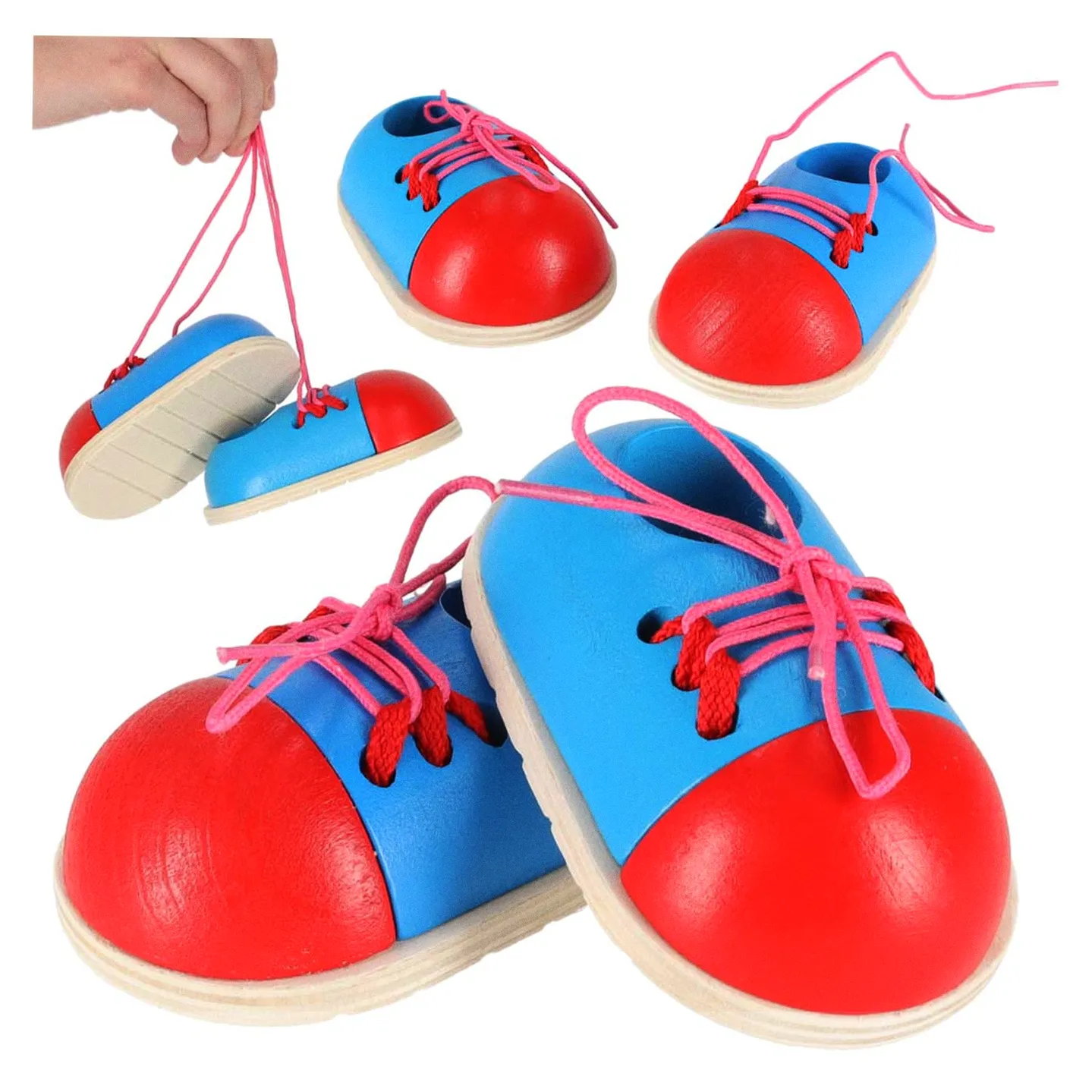 Buty drewniane do nauki sznurowania wiązania sznurowadeł 2 sztuki