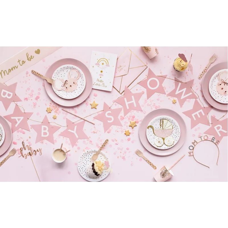 Baner napis na baby shower gwiazdki jasnoróżowe 290cm x 16,5cm - obrazek 2