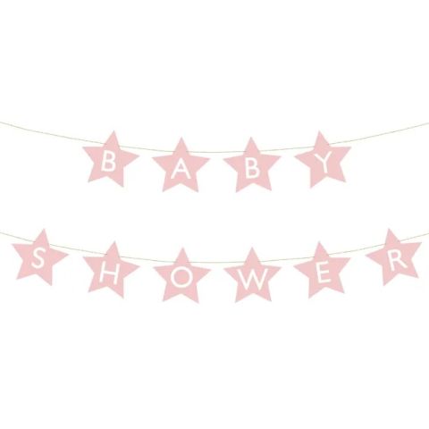 Baner napis na baby shower gwiazdki jasnoróżowe 290cm x 16,5cm