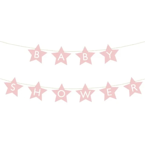 Baner napis na baby shower gwiazdki jasnoróżowe 290cm x 16,5cm