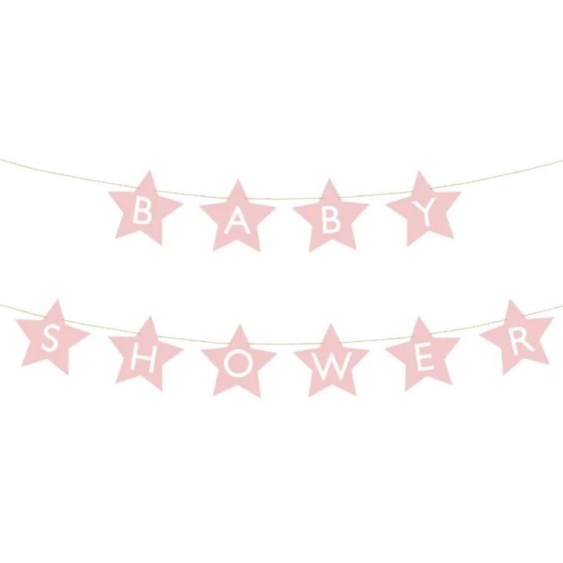 Baner napis na baby shower gwiazdki jasnoróżowe 290cm x 16,5cm