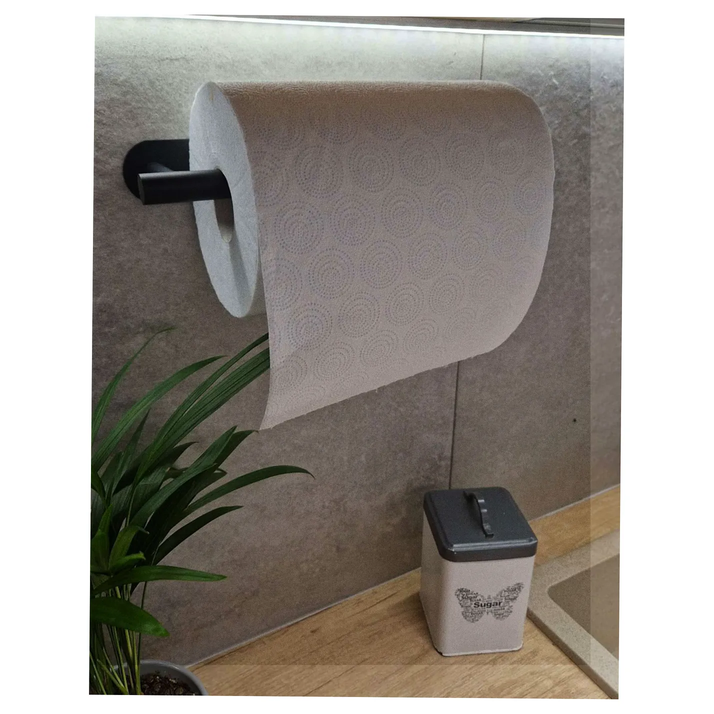 Uchwyt wieszak na papier ręcznik papierowy kuchenny taśma dwustronna mat loft czarny