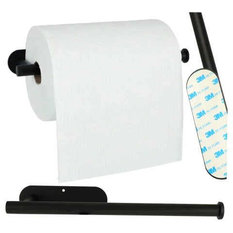 Uchwyt wieszak na papier ręcznik papierowy kuchenny taśma dwustronna mat loft czarny