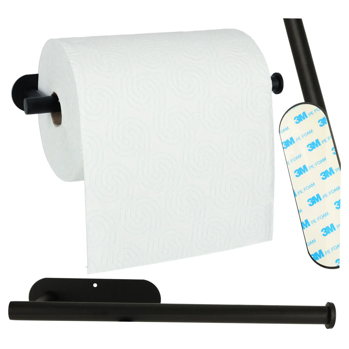 Uchwyt wieszak na papier ręcznik papierowy kuchenny taśma dwustronna mat loft czarny