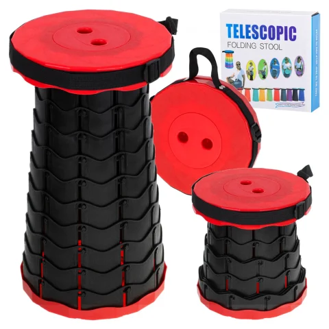 Krzesło składane taboret teleskopowy turystyczny przenośny czerwony 200kg