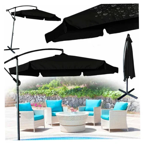 Parasol ogrodowy LUARO duży składany z wysięgnikiem 290cm czarny