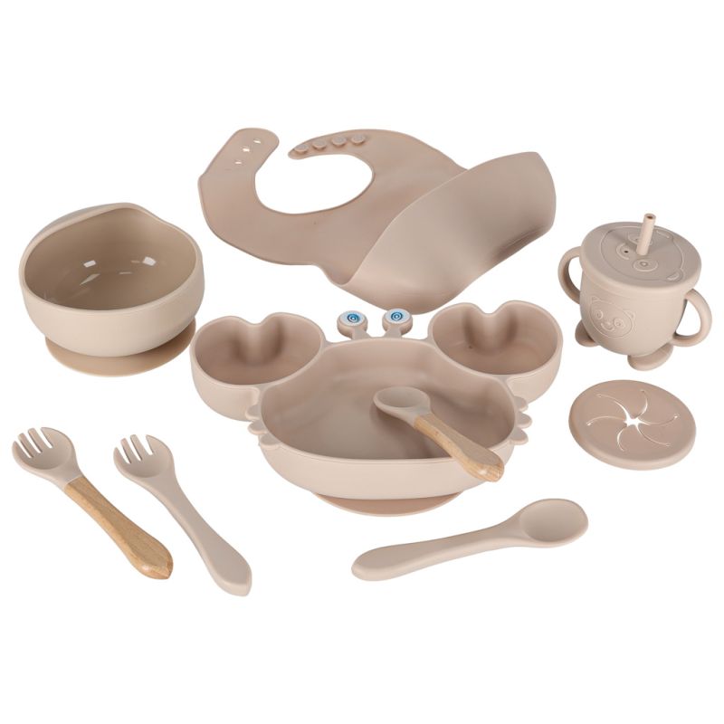 Naczynia silikonowe dla dzieci niemowląt krab zestaw 9 elementów beżowe - obrazek 8