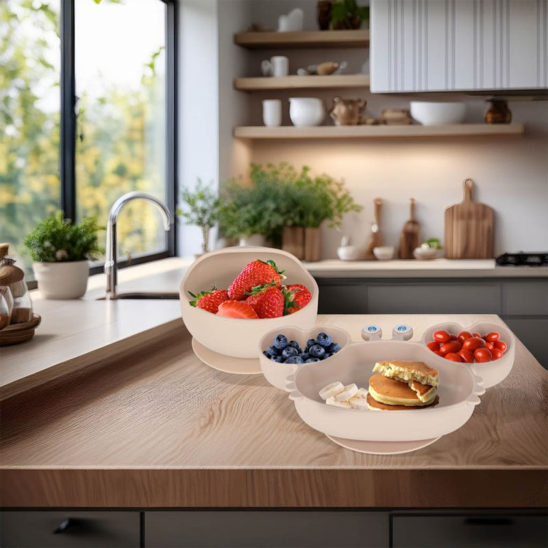 Naczynia silikonowe dla dzieci niemowląt krab zestaw 9 elementów beżowe - obrazek 9