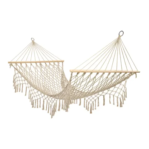 Hamak ogrodowy brazylijski boho siatka frędzle 200cm 150kg Ecru