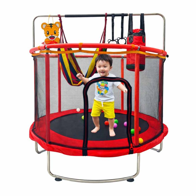 Trampolina dla dzieci ogrodowa siatka piłki koszykówka 155cm czerwona - obrazek 11