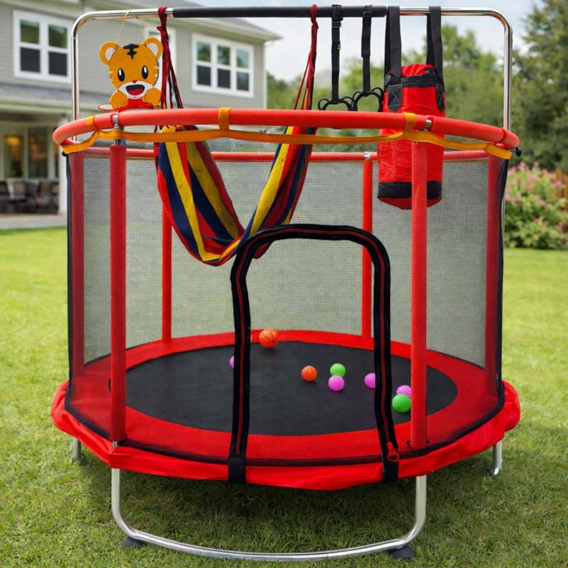 Trampolina dla dzieci ogrodowa siatka piłki koszykówka 155cm czerwona - obrazek 10