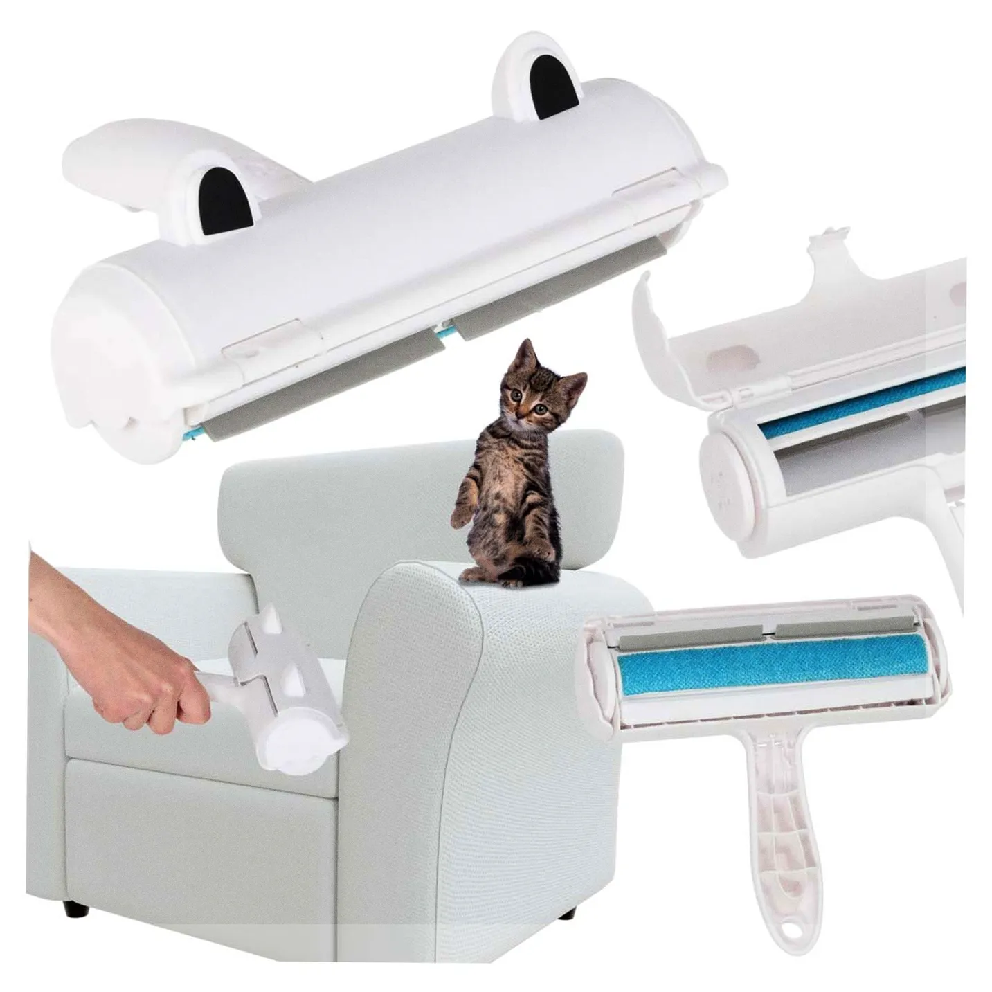 Szczotka wałek rolka do czyszczenia sierści z ubrań tapicerki biała niebieska