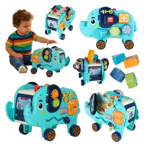 Słonik tablica manipulacyjna montessori wbijak sorter klocki młotek 26cm