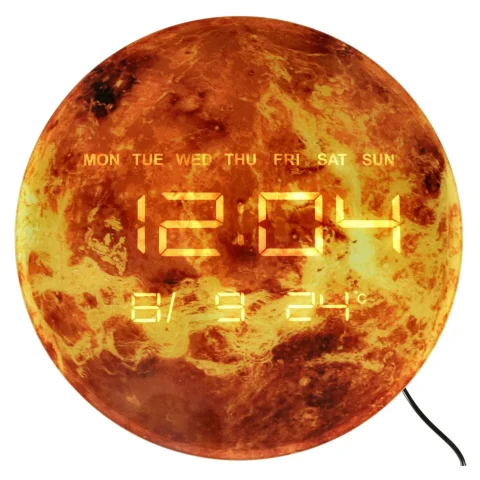 Zegar ścienny planeta mars z wyświetlaczem LED 32 cm pomarańczowy