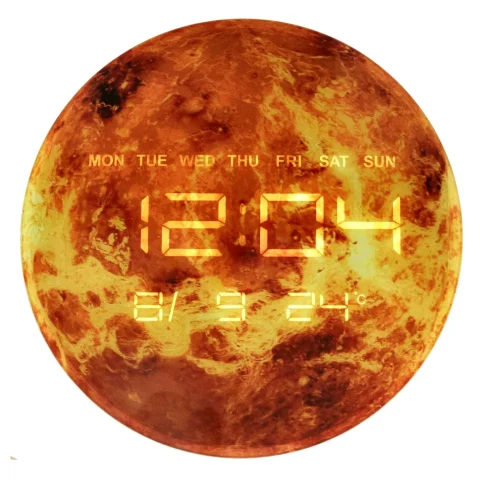 Zegar ścienny planeta mars z wyświetlaczem LED 32 cm pomarańczowy