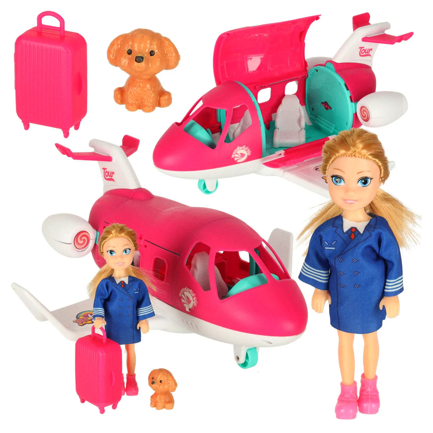 Samolot dla lalek rozkładany stewardessa akcesoria