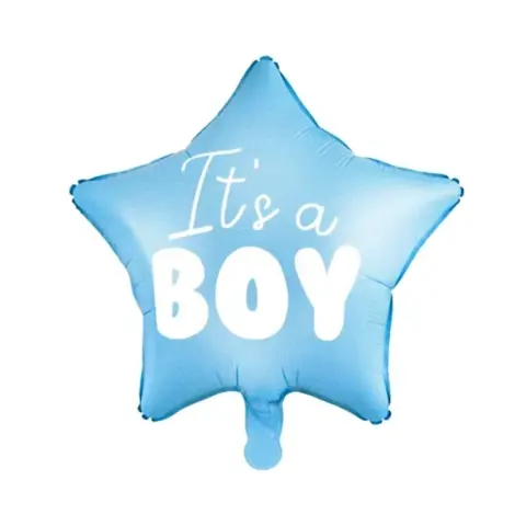 Balon foliowy "It's a boy" na baby shower gwiazda niebieska 48cm
