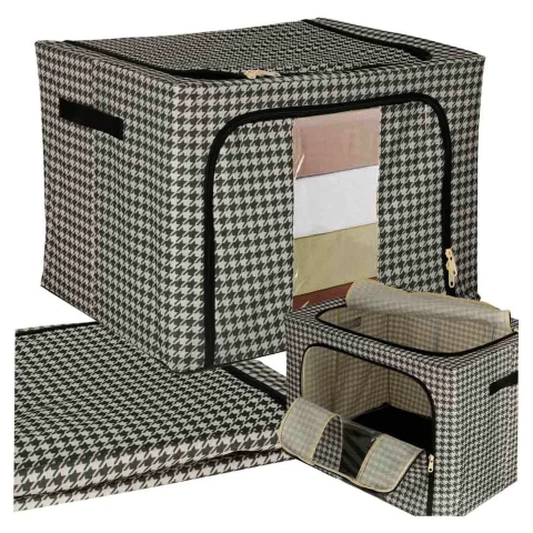 Organizer na pościel ubrania do szafy pokrowiec torba ze stelażem biały czarny 100L