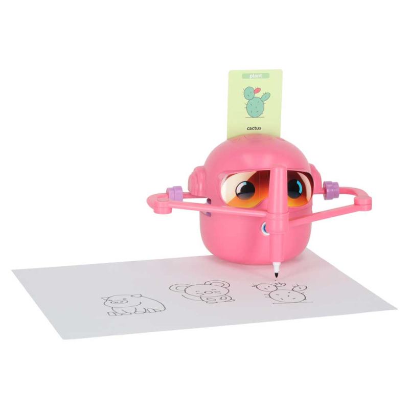 Zabawka interaktywna edukacyjna robot nauka rysowania fiszki mazaki różowy - obrazek 2