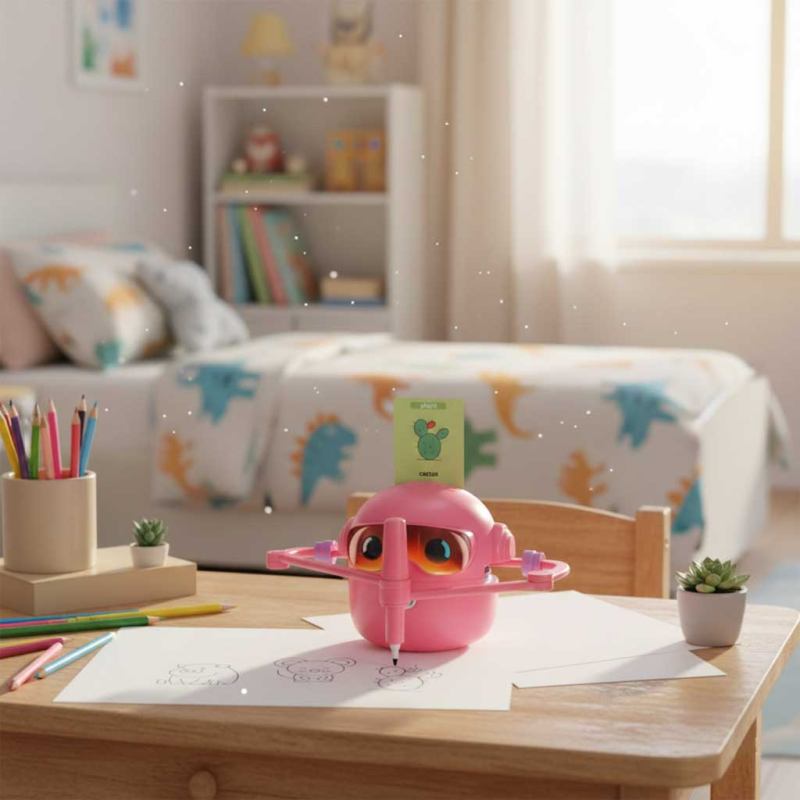 Zabawka interaktywna edukacyjna robot nauka rysowania fiszki mazaki różowy - obrazek 11