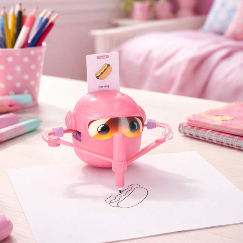 Zabawka interaktywna edukacyjna robot nauka rysowania fiszki mazaki różowy - obrazek 10