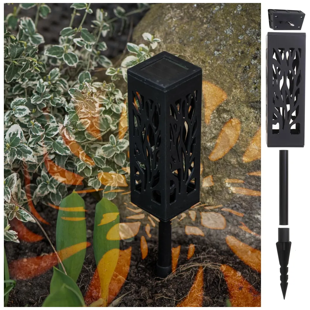 Lampa solarna ogrodowa ażurowa latarenka lamion LED czujnik zmierzchu wbijana 4szt. - obrazek 5