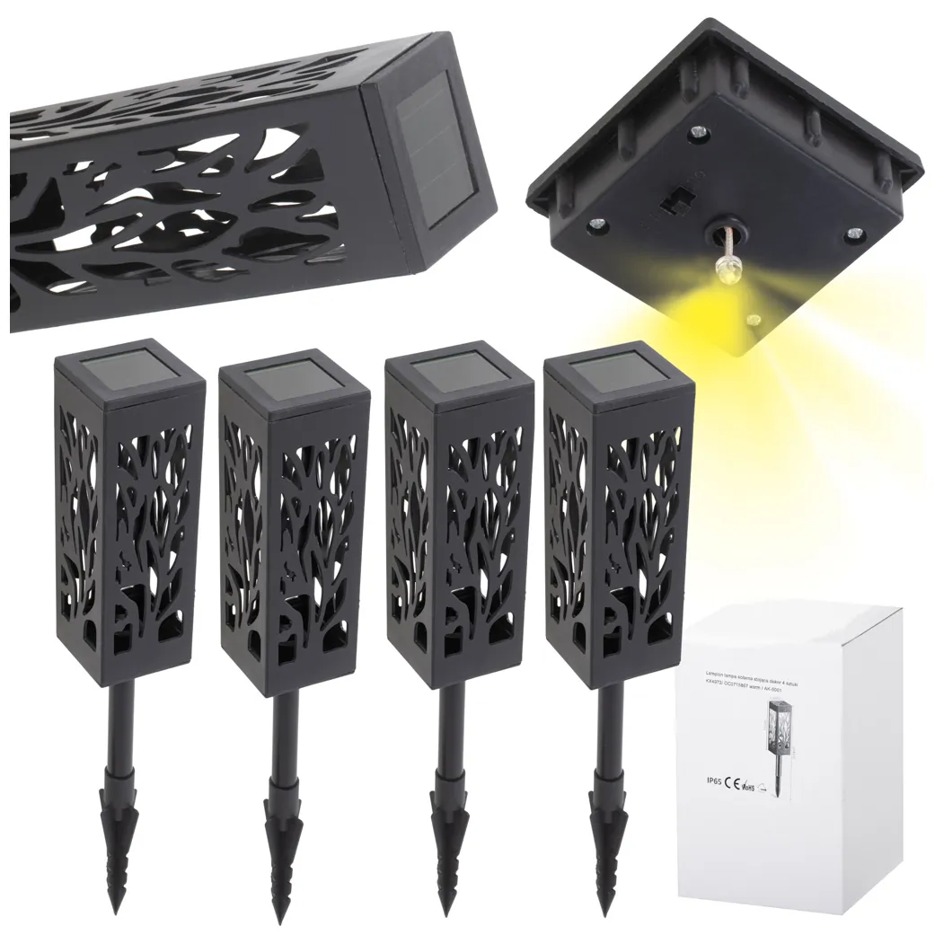 Lampa solarna ogrodowa ażurowa latarenka lamion LED czujnik zmierzchu wbijana 4szt.