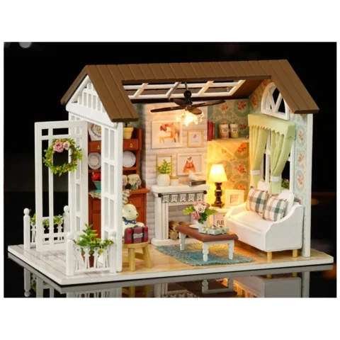 Domek dla lalek drewniany salon model do złożenia LED 8008-A 20,6cm