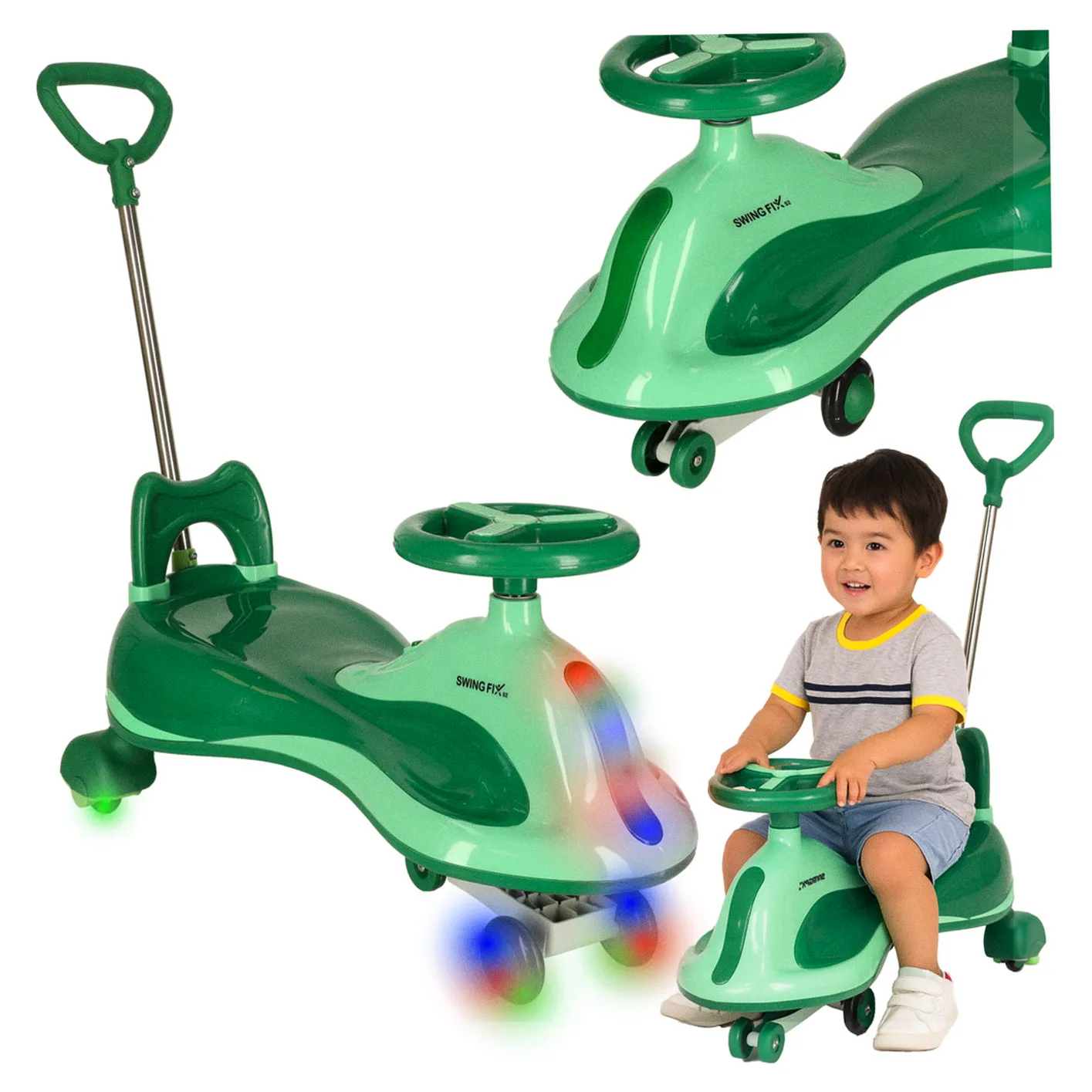 Jeździk grawitacyjny LED Swing FIX S2 skuter z rączką zielony max 100kg - obrazek 13