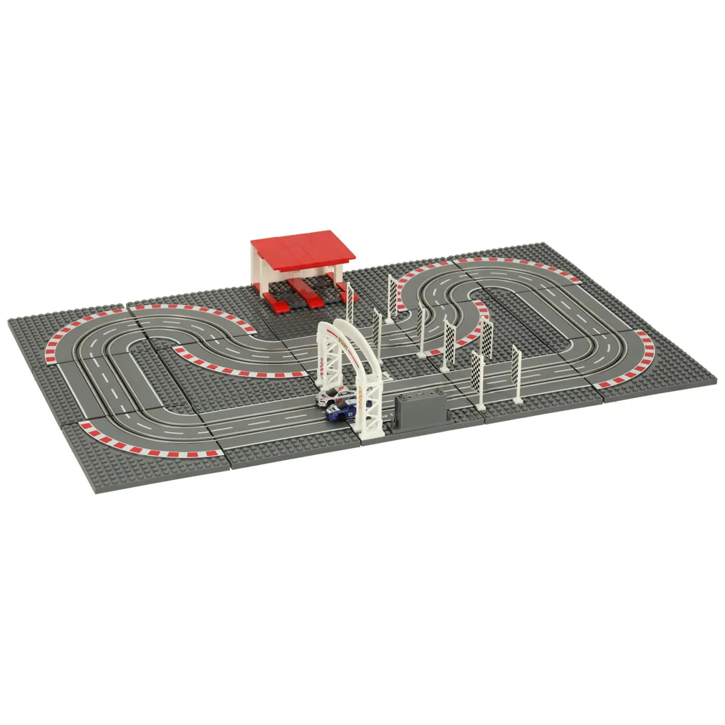 Tor wyścigowy samochodowy elektryczny policyjny 2 auta autka kontrolery zakręty klocki konstrukcyjne GD-02 - obrazek 2