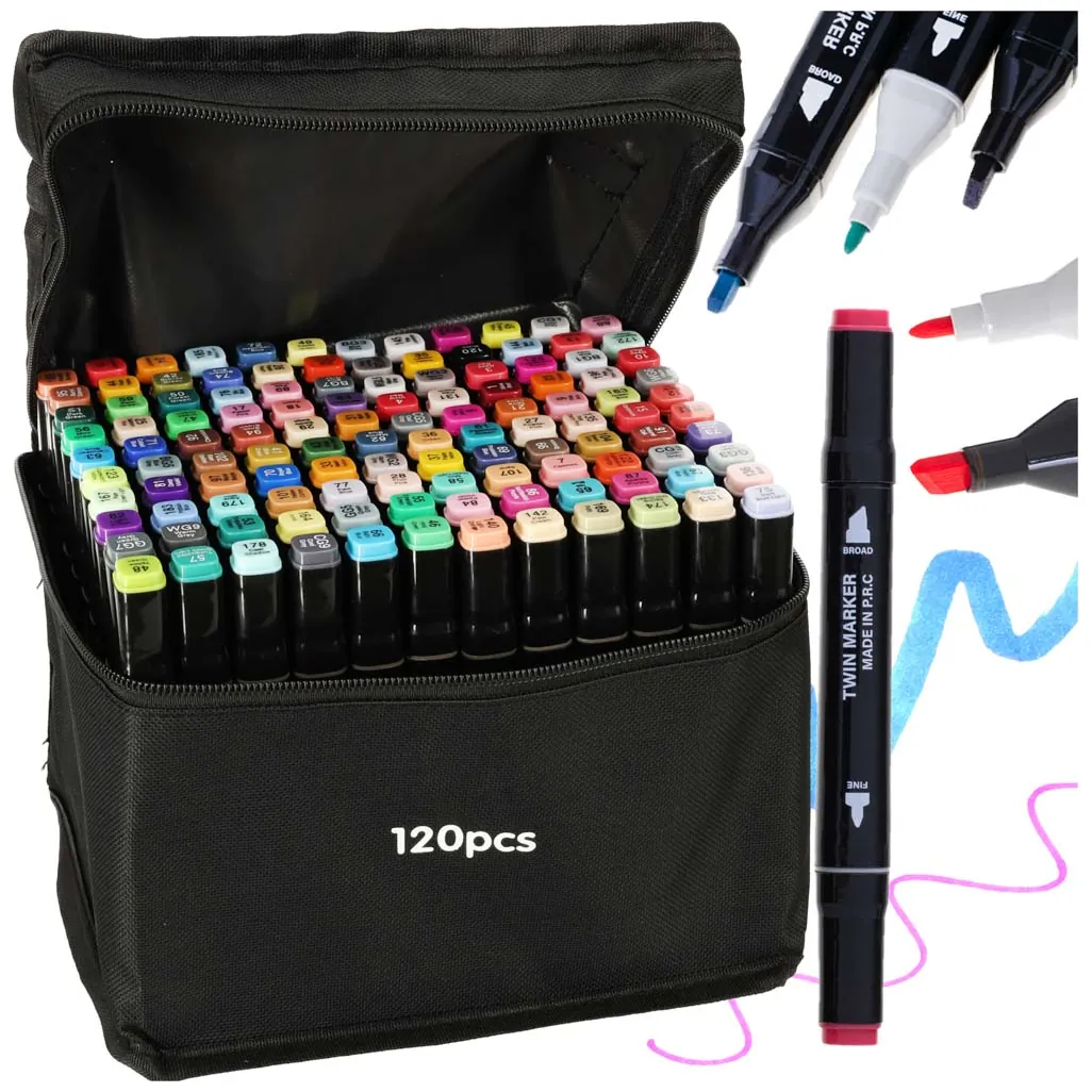 Markery dwustronne mazaki alkoholowe w etui 120 + podstawka - obrazek 10