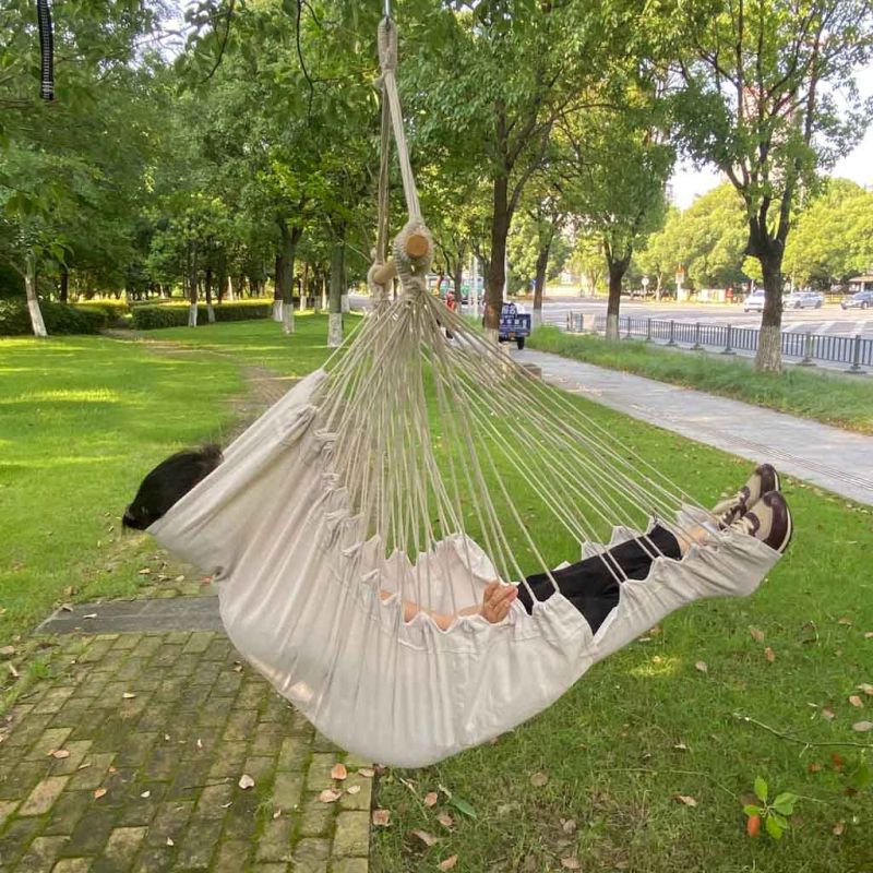 Krzesło brazylijskie z podnóżkiem leżak wiszący huśtawka 130cm beż - obrazek 12