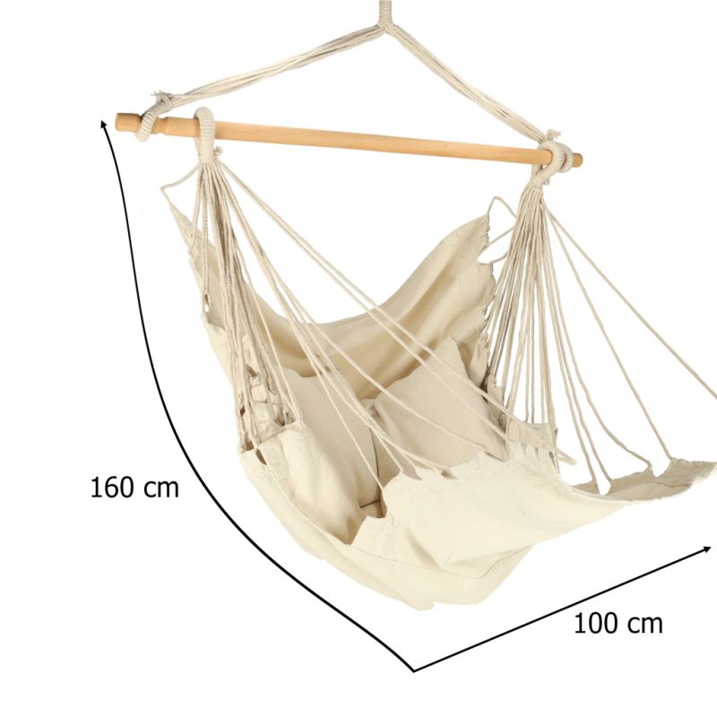 Krzesło brazylijskie z podnóżkiem leżak wiszący huśtawka 130cm beż - obrazek 13