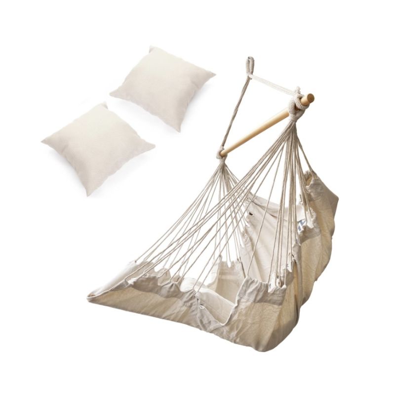 Krzesło brazylijskie z podnóżkiem leżak wiszący huśtawka 130cm beż - obrazek 5