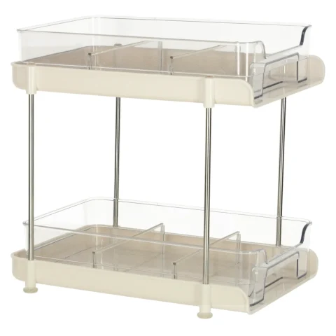 Organizer stojak na biurko do kuchni łazienki wysuwana półka z przegrodami na kosmetyki akrylowy 2-poziomowy