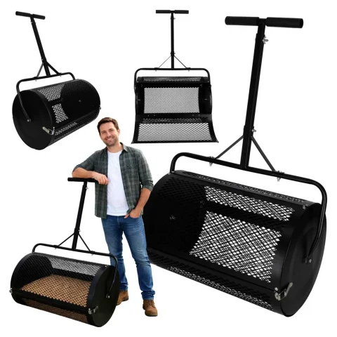 Rozsiewacz kompostu nawozu do trawnika LUARO walec siatkowy ogrodowy siewnik