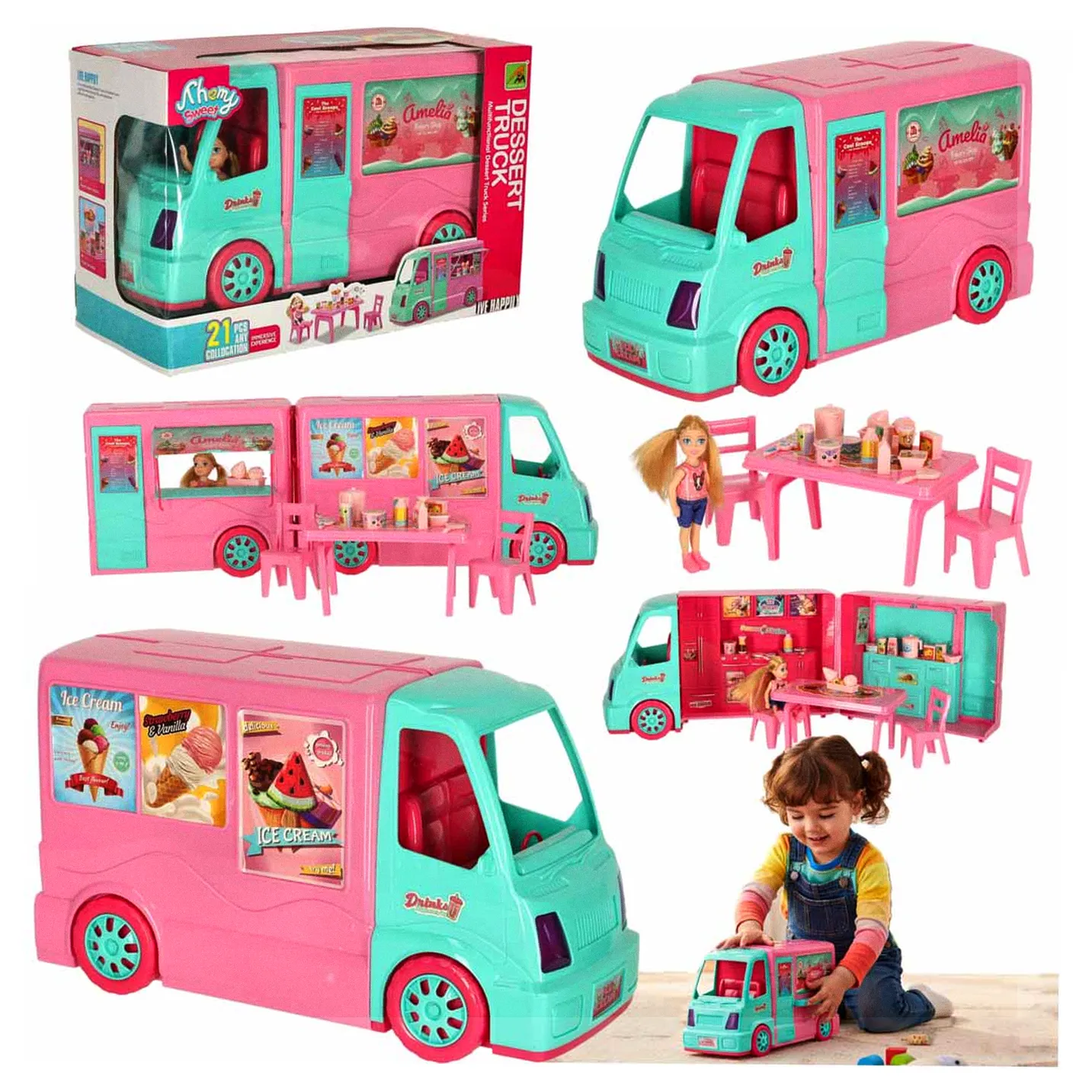 Samochód dla lalek kamper food truck zestaw 21 el. - obrazek 12