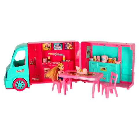 Samochód dla lalek kamper food truck zestaw 21 el.