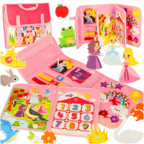 Tablica manipulacyjna sensoryczna montessori walizka plecak różowy